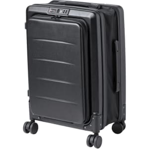 A black foldable trolley bag featuring wheels, a sturdy exterior, and a built-in lock mechanism.