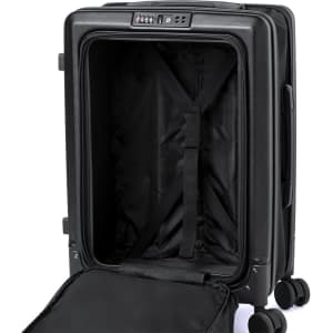 A black foldable trolley bag with an empty interior, featuring straps for securing items and wheels for easy transport.