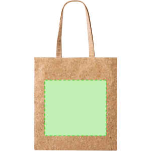 A brown tote bag with two handles and a large green area for customisation, featuring a simple design.