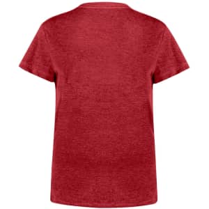 A red women's T-shirt featuring a classic crew neck and short sleeves, with a subtle texture and a branding logo.