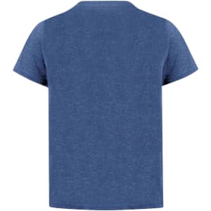 A blue kids' T-shirt with a classic crew neck and short sleeves. It has a logo on the back.