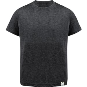 A dark grey kids' T-shirt with short sleeves, featuring a small logo at the hem.
