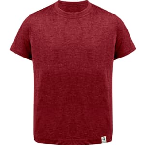A red kids' T-shirt with a relaxed fit and a small logo on the hem.