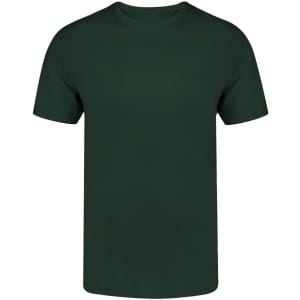 A dark green adult t-shirt with a crew neckline and short sleeves. It features a brand logo.