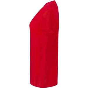 A red women's t-shirt with short sleeves and a simple design, featuring a logo on the side.