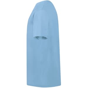 A light blue children's t-shirt with short sleeves and a simple design, featuring a logo.