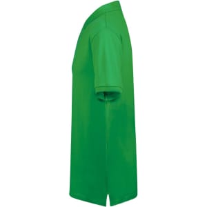 A green adult polo shirt with a classic collar and short sleeves, featuring a logo on the chest.