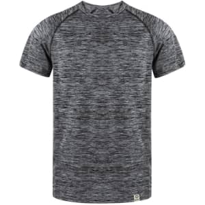 A grey marled adult T-shirt with a simple design and a small logo on the lower hem.