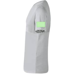 A grey Tecnic Ulken Adult T-Shirt with a green patch on the sleeve. The shirt features a fitted design.