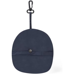 A navy Hetoson Hat with a clip attachment, featuring a simple, rounded design and a button closure.