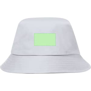 A grey bucket hat featuring a blank area for branding or personalisation. It has a wide brim and a relaxed fit.