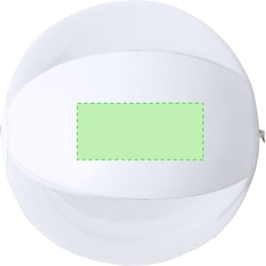 A white frisbee with a blank green area for customisation, designed for fun and games.