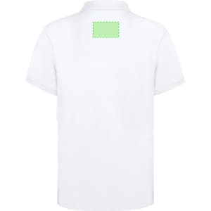 A white adult polo shirt featuring a blank area on the back for branding or customisation.