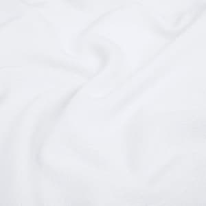 A white fabric texture, smooth and slightly crumpled, suitable for a polo shirt. Contains a logo or branding.
