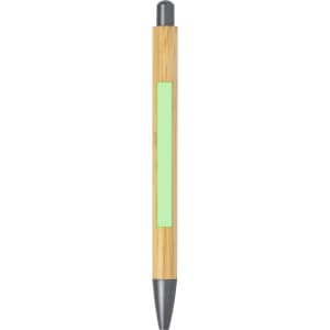 A mechanical pencil with a bamboo body and a green accent, featuring a grey tip and eraser.
