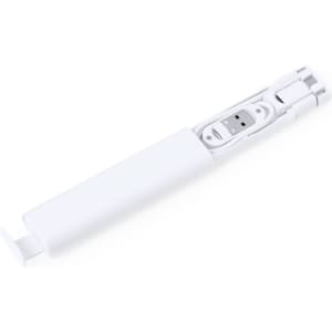 A compact white charging cable set neatly stored in a sleek case, featuring a USB connector.