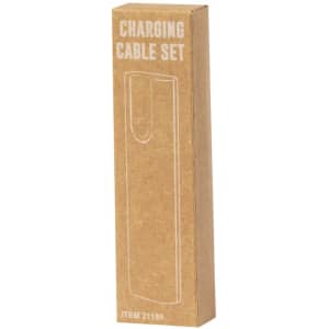 A charging cable set packaged in a slim, brown cardboard box with a simple design and a logo.