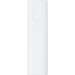 A white charging cable set in a slim, rectangular case, featuring a logo on the surface.
