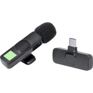 A black Spart Microphone with a foam windscreen and a connector for devices, featuring a small logo.