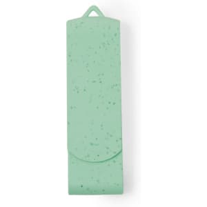 A mint green USB memory stick with a smooth finish and a foldable design. It features a small hanging loop.