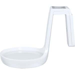 A white Plazix measuring scale with a bowl-shaped base and a long handle, featuring a digital display on the side.