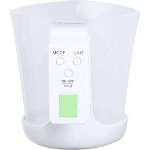 A white Plazix Measuring Scale with a clear bowl and buttons for mode and unit selection.