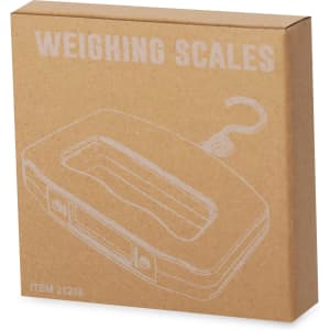 A cardboard box containing Niben Weighing Scales. The box features a simple outline design and a hook.