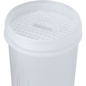 A drink bottle in clear plastic featuring a textured lid with a handle and a grid pattern.