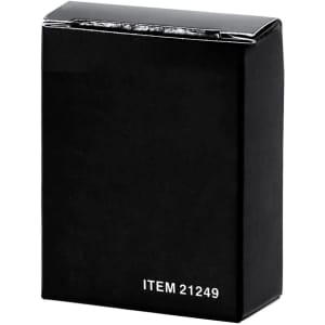 A black rectangular box with a shiny surface, featuring a logo and product item number.