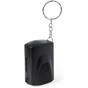 A black keyring with a 20X magnifier attached, featuring a textured grip surface and a metal chain.