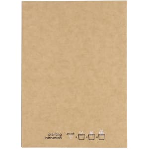 A brown cardboard card with planting instructions illustrated at the bottom. It has a simple, natural design.
