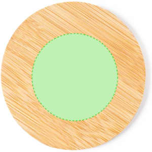 A round bamboo coaster with a light green centre. The outer edge is textured and natural in appearance.