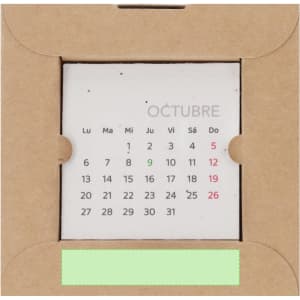A desktop calendar featuring a cardboard base with a simple design. It highlights the month of October with dates displayed.