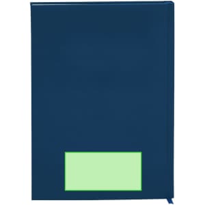 A navy blue diary with a blank patch on the front for personalisation. It features a ribbon bookmark.