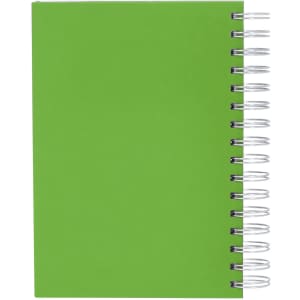 A green spiral-bound diary with a smooth cover and silver spiral binding. Branding is present on the cover.