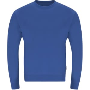 A blue adult sweatshirt with a crew neck and long sleeves. Features a small logo on the side.