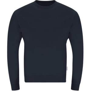 A navy adult sweatshirt with a crew neck and long sleeves, featuring a small logo on the side.