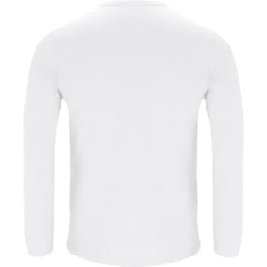 A plain white adult long-sleeve t-shirt featuring an unadorned back view and simple design.