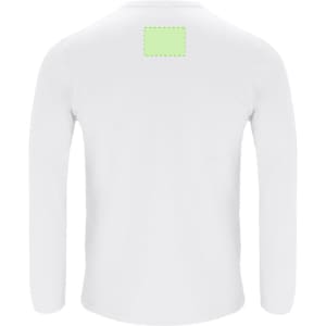 A long-sleeved adult T-shirt in white with a blank area on the back for branding or design.