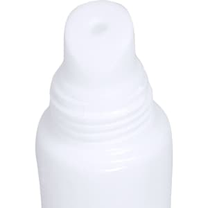 A white lip balm tube with a tapered opening, featuring a smooth finish and a logo.