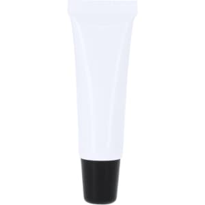 A white lip balm tube with a black tip, featuring a smooth design and no visible branding.