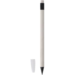 A grey lead pencil with a white body and a black top, featuring a removable clear cap.