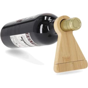 A drink bottle opener made of bamboo, featuring a rounded design and a metallic corkscrew mechanism.