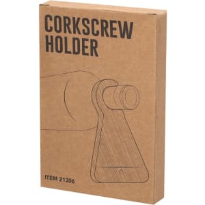 A corkscrew holder in a brown cardboard box featuring a simple design illustration and a logo.