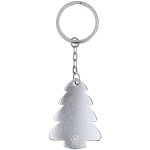 A silver tree-shaped keyring with a metal ring and chain attachment. Features a simple, minimalist design.