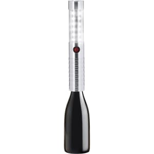 A sleek, black LED stick with a silver handle, featuring multiple lights at the top and a power button.