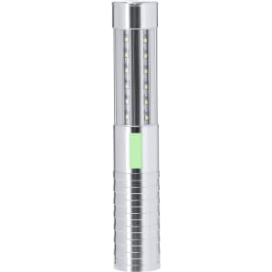 A sleek silver LED stick with multiple lights and a green accent, designed for various events and exhibitions.