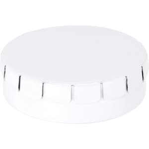 A white, round candy dispenser lid with a smooth surface and a slight rim, designed for easy dispensing.