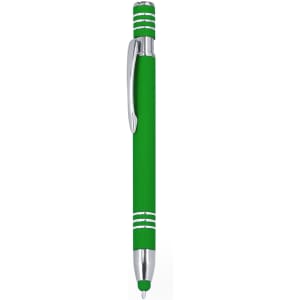 A green Harkin Stylus Touch Ball Pen with silver accents and a branding logo.