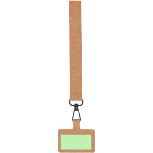 A cork holder bracelet with a green identification card slot and a black clasp for attachment.